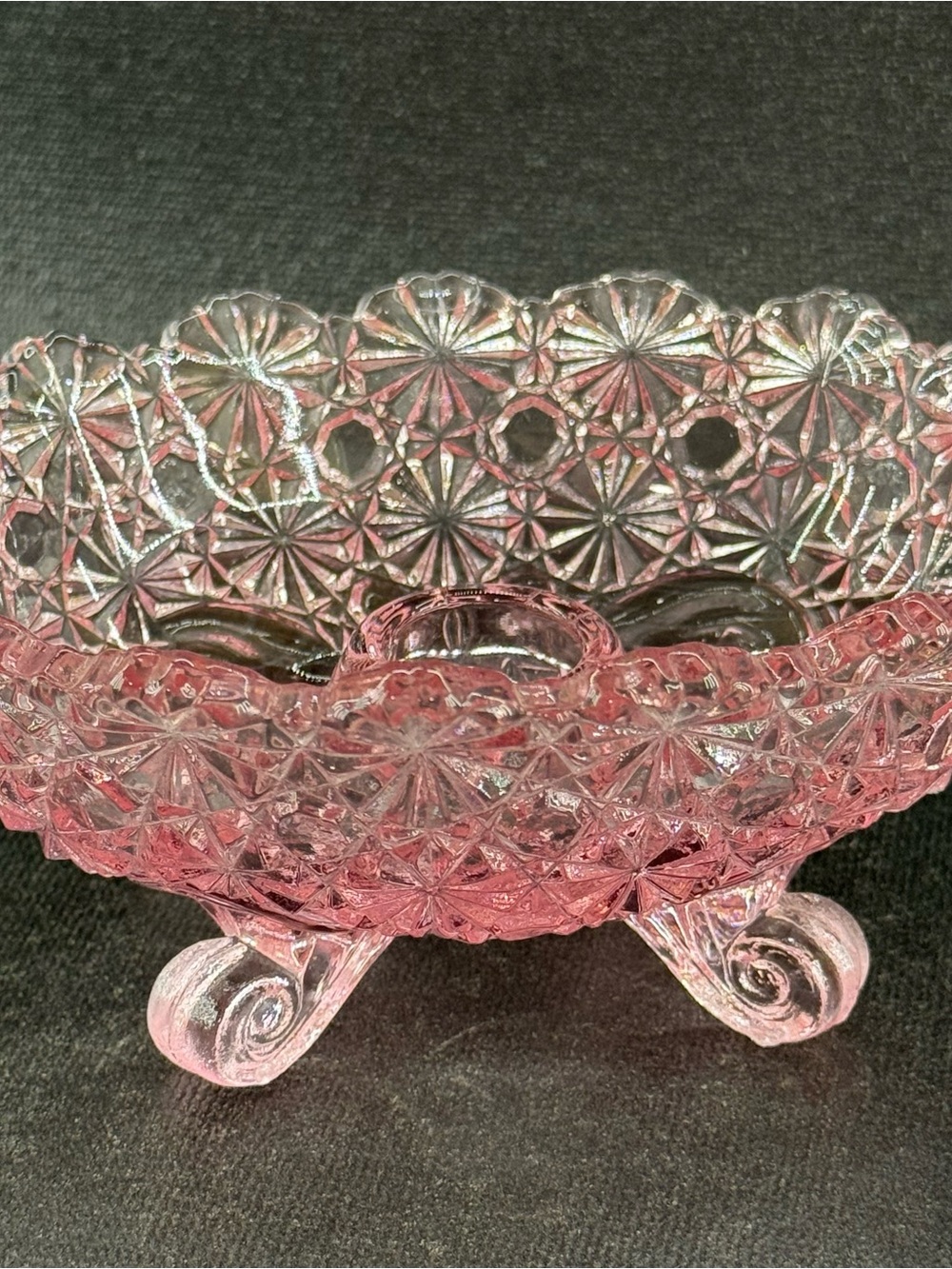 Vintage Fenton Glass L.G. Wright Pink Daisy Button Taper Candle Holder